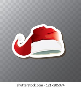 vector red funky Santa Claus hat sticker icon or label isolated on transparent background. merry christmas design element for banners and geeting cards