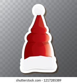 vector red funky Santa Claus hat sticker icon or label isolated on transparent background. merry christmas design element for banners and geeting cards