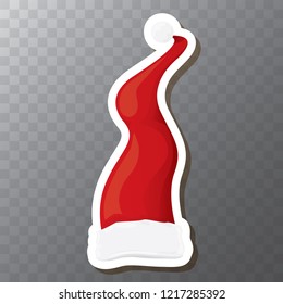 vector red funky Santa Claus hat sticker icon or label isolated on transparent background. merry christmas design element for banners and geeting cards