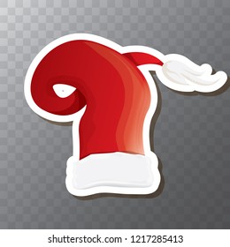 vector red funky Santa Claus hat sticker icon or label isolated on transparent background. merry christmas design element for banners and geeting cards
