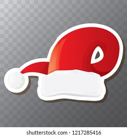 vector red funky Santa Claus hat sticker icon or label isolated on transparent background. merry christmas design element for banners and geeting cards