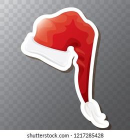 vector red funky Santa Claus hat sticker icon or label isolated on transparent background. merry christmas design element for banners and geeting cards
