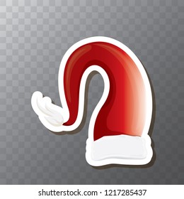 vector red funky Santa Claus hat sticker icon or label isolated on transparent background. merry christmas design element for banners and geeting cards