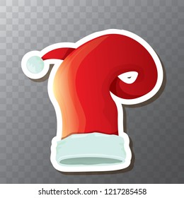 vector red funky Santa Claus hat sticker icon or label isolated on transparent background. merry christmas design element for banners and geeting cards