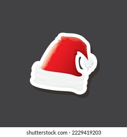 icono de pegatina o etiqueta del sombrero de Santa Claus rojo funky vector aislado en fondo gris. elemento de diseño de navidad navideña para banners y tarjetas de regalo