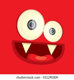 vector red funny monster face. cartoon monster smiling face for kids background or greeting cards