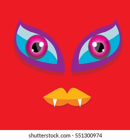 vector red funny monster face. cartoon monster smiling face for kids background or greeting cards