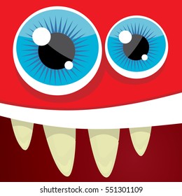 vector red funny monster face. cartoon monster smiling face for kids background or greeting cards