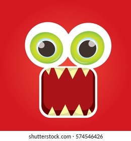 vector red funny monster face. cartoon monster smiling face for kids background or greeting cards