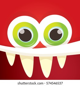 vector red funny monster face. cartoon monster smiling face for kids background or greeting cards