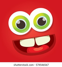 vector red funny monster face. cartoon monster smiling face for kids background or greeting cards