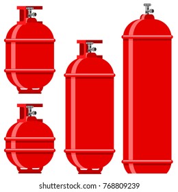 Vector Red Gas Tank Icon Set Isolated on White Background