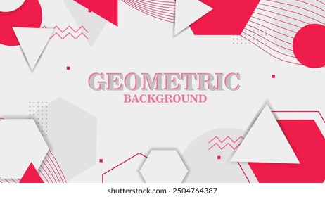 Vector red Geometric Background with line and shape (round circle, triangle, hexagon)