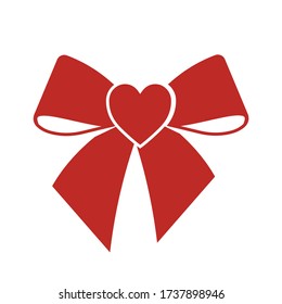 Vector Red Gift Bow with heart. Silhouette gift bow. Concept for invitation, banners, gift cards, congratulation or website layout vector