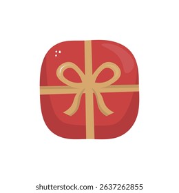 Vector red gift box with yellow ribbon and bow in hand drawn style on white background. Festive clipart for holiday decor, cards, stickers, and print.