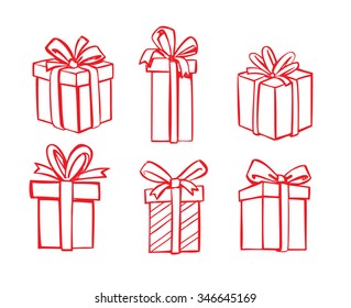 vector red gift icon set on white