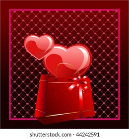 Vector red gift package with a bow and the valentines on the background