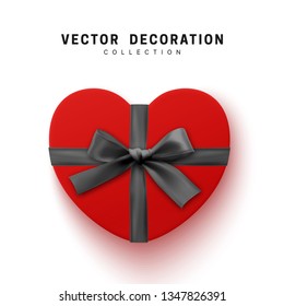 Vector red Gifts box. Isolated realistic gift presents in heart shape view top.