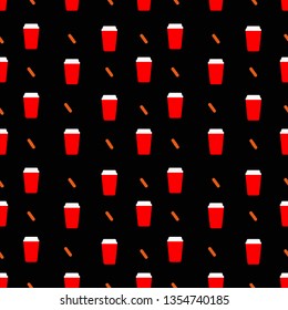 Vector. Red glass with a drink on a black background, seamless pattern