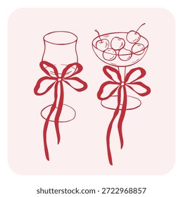 Vector de vidrio rojo con arco caprichoso rojo y cereza