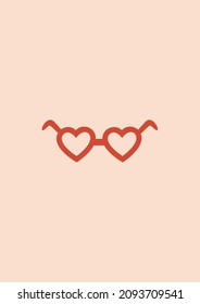 Vector red glasses in the shape of hearts vertical card