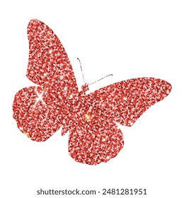 Vector rojo brillo mariposa sobre fondo blanco. Vector mariposa brillante.