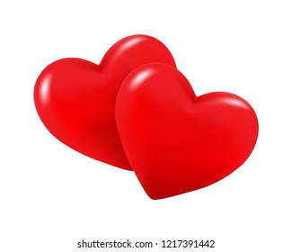 Vector red glossy 3D heart symbol realistic illustration on white background. Ideal for Valentines Day, Mothers Day, wedding, I love you etc.