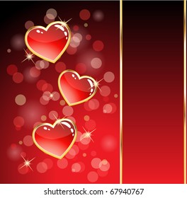 Vector red glossy hearts card