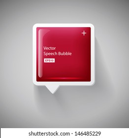 Vector red glossy square 3d plastic speech bubble