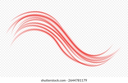 Vetor vermelho brilhante linha curva com borrão de movimento e efeito laser de luz em fundo transparente, perfeito para design dinâmico, elementos abstratos, gráficos técnicos e composições com tema de energia