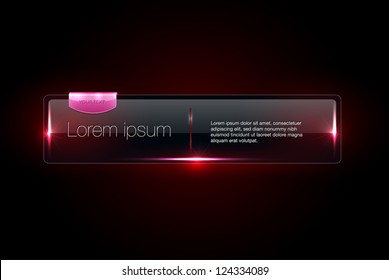 Vector red glowing glass banner with pink glossy plastic tag
