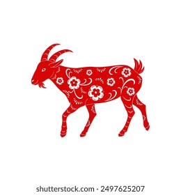 Vector red goat with a floral pattern. Traditional Chinese horoscope animal. Symbol of Chinese New Year 2027