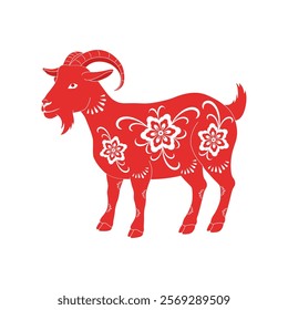 Vector red goat with a floral pattern. Traditional Chinese horoscope animal. Symbol of Chinese New Year 2027