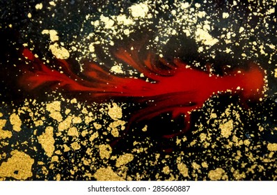 vector red and gold artwork marbling background, clot of paint
