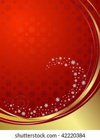 Vector red and gold background with snowflakes.