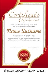 Vector red and gold certificate template