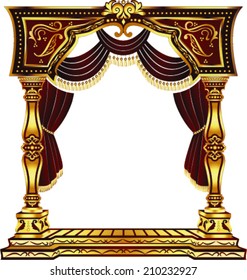 Vector Red and Gold Classic Arch With Curtains