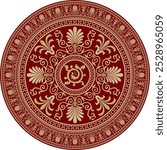 Vector red and gold colored round ornament of ancient Greece. Classic circle pattern of the Roman Empire