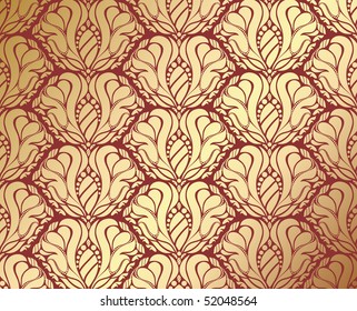 Vector red and gold decorative seamless floral ornament