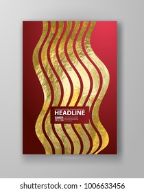 Vector Red and Gold Design Templates for Brochures, Flyers, Mobile Technologies, Applications, Online Services, Typographic Emblems, Logo, Banners and Infographic. Golden Abstract Modern Background.