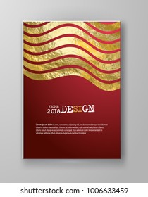 Vector Red and Gold Design Templates for Brochures, Flyers, Mobile Technologies, Applications, Online Services, Typographic Emblems, Logo, Banners and Infographic. Golden Abstract Modern Background.