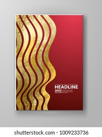 Vector Red and Gold Design Templates for Brochures, Flyers, Mobile Technologies, Applications, Online Services, Typographic Emblems, Logo, Banners and Infographic. Golden Abstract Modern Background.
