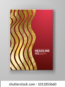 Vector Red and Gold Design Templates for Brochures, Flyers, Mobile Technologies, Applications, Online Services, Typographic Emblems, Logo, Banners and Infographic. Golden Abstract Modern Background.