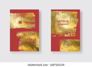 Vector Red and Gold Design Templates set for Brochures, Flyers, Mobile Technologies, Applications, Online Services, Typographic Emblems, Logo, Banners and Infographic. Golden Abstract Background.