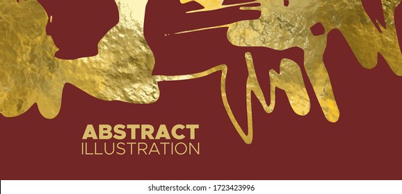 Vector Red and Gold Design Templates for Brochures, Flyers, Mobile Technologies, Applications, Online Services, Typographic Emblems, Logo, Banners and Infographic. Golden Abstract Background.