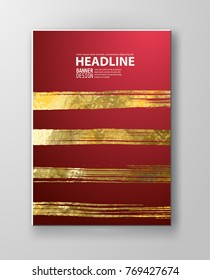 Vector Red and Gold Design Templates for Brochures, Flyers, Mobile Technologies, Applications, Online Services, Typographic Emblems, Logo, Banners and Infographic. Golden Abstract Modern Background.