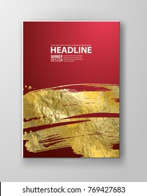 Vector Red and Gold Design Templates for Brochures, Flyers, Mobile Technologies, Applications, Online Services, Typographic Emblems, Logo, Banners and Infographic. Golden Abstract Modern Background.