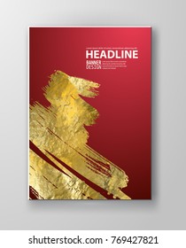 Vector Red and Gold Design Templates for Brochures, Flyers, Mobile Technologies, Applications, Online Services, Typographic Emblems, Logo, Banners and Infographic. Golden Abstract Modern Background.