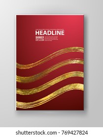 Vector Red and Gold Design Templates for Brochures, Flyers, Mobile Technologies, Applications, Online Services, Typographic Emblems, Logo, Banners and Infographic. Golden Abstract Modern Background.