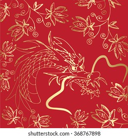 Vector  red and gold dragon. Mythological creature. Power symbol. Typographic template for text. Isolated elements. Traditional Asian element. Stock vector